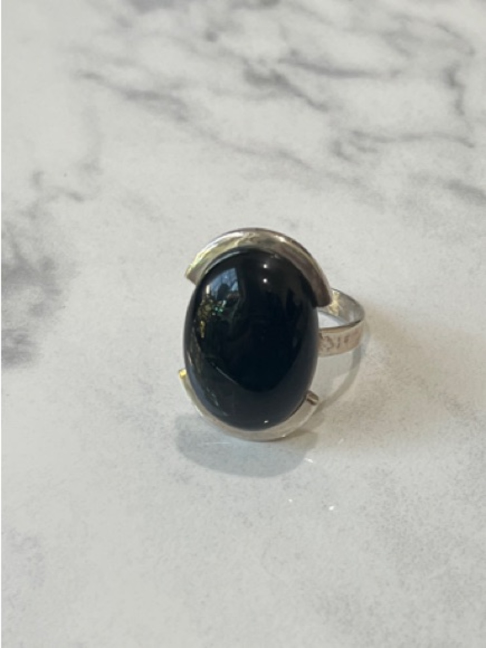 Sterling Silver Ring with Black Oval Onyx Stone size 6